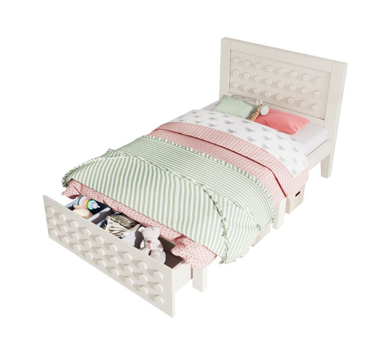 Lit Enfant 90x200 Cm En Bois Massif Avec Tiroir, Blanc
