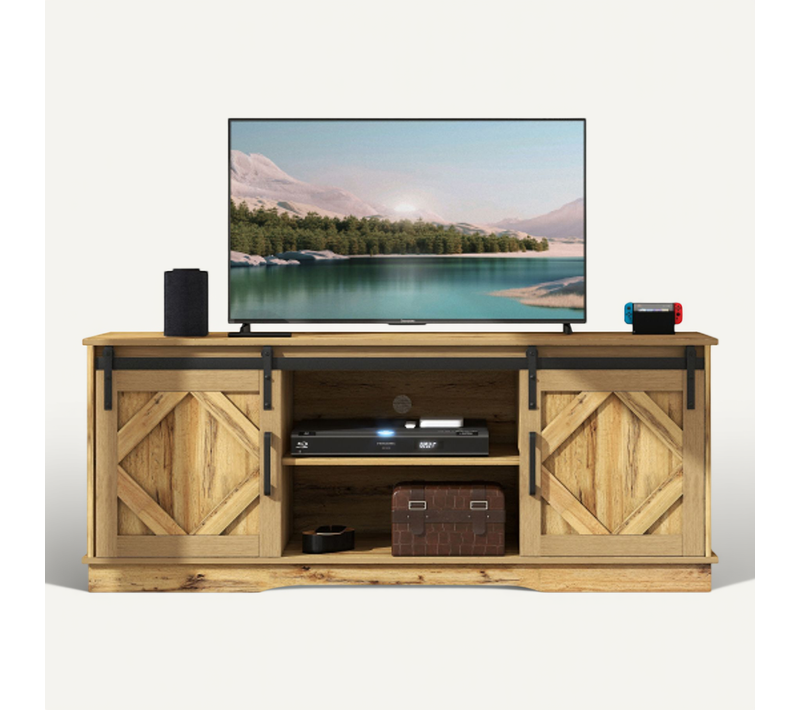 Meuble TV L.150 Cm Avec 2 Portes Coulissantes Classiques En Marron