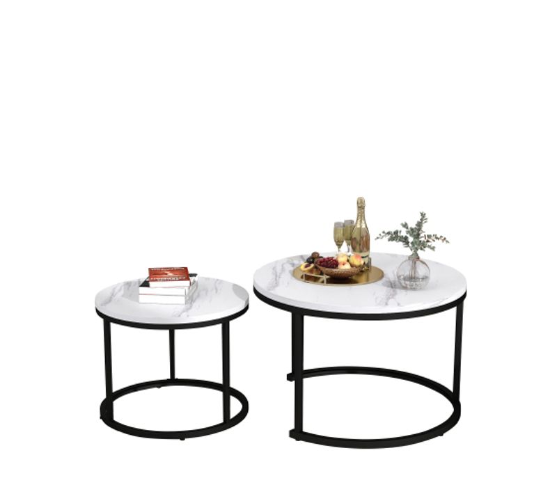 Ensemble De 2 Tables Basses Rondes-table Basse De Salon-table D'appoint Ronde Gigogne-blanc