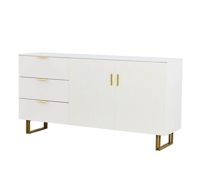 Buffet Vitrine 160 Cm Avec 2 Portes Et 3 Tiroirs, Blanc
