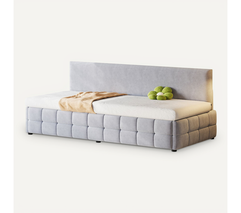 Lit Capitonné Enfant 90x200 Cm Hydraulique Rangement, Velours Gris Clair