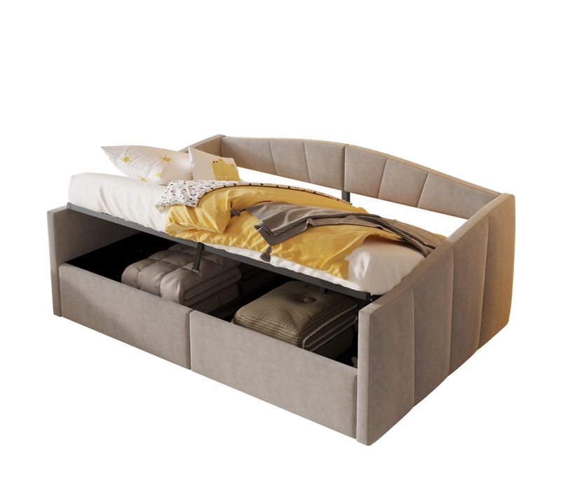 Lit Coffre 140x200 Cm Avec Coffre Hydraulique En Velours, Gris Clair