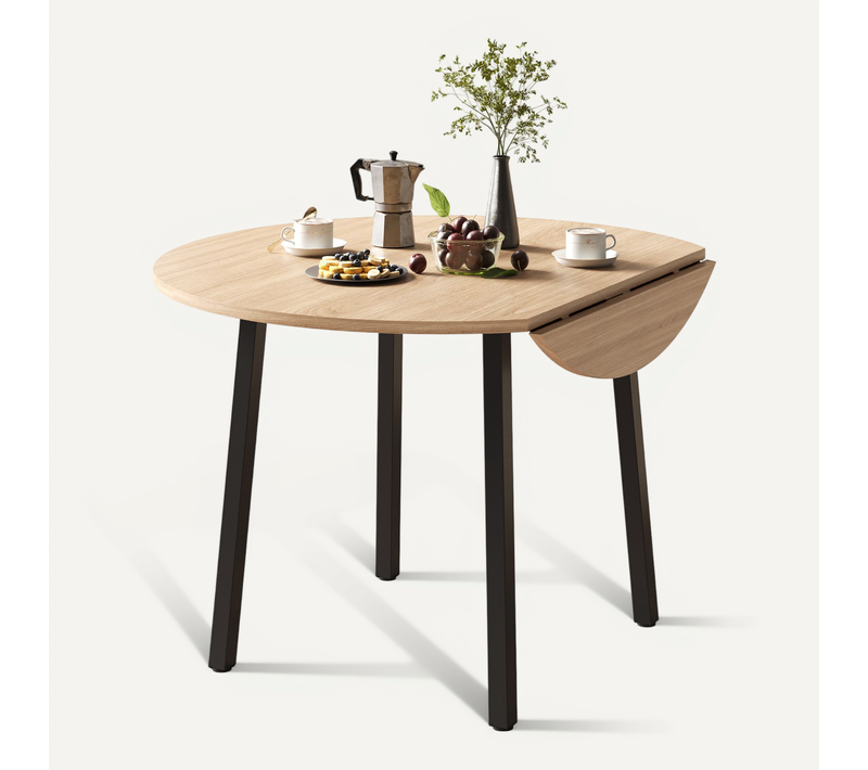 Table à Manger Pliable 100x100 Cm Ronde Avec Pieds Métal, Bois Clair