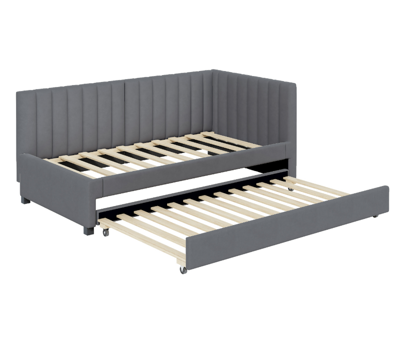 Lit Gigogne 90x200/190 Cm Avec Sommier à Lattes, Lit Canapé Convertible, Velours, Gris