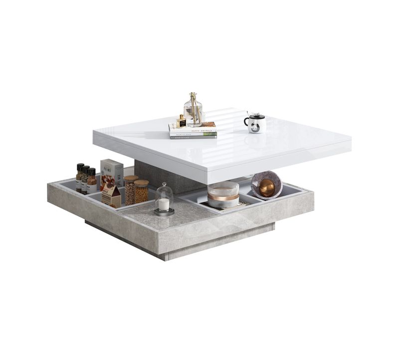 Table Basse Carrée Avec Un Bureau Rotatif à 360° Et Plusieurs Compartiments De Rangement