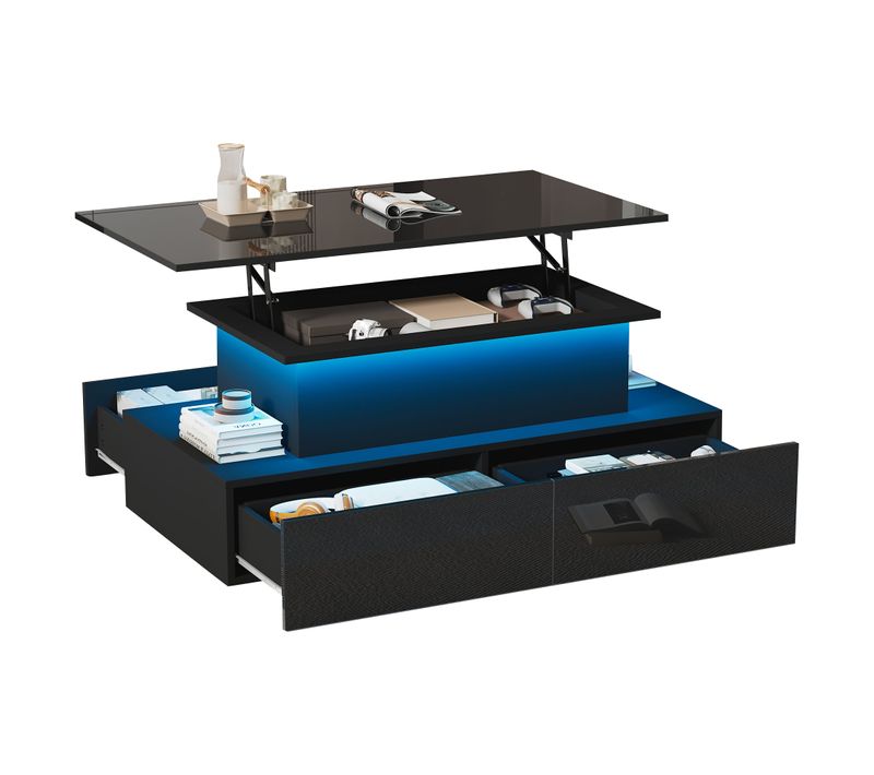 Table Basse 4 Tiroirs Et Plateau Relevable Noir
