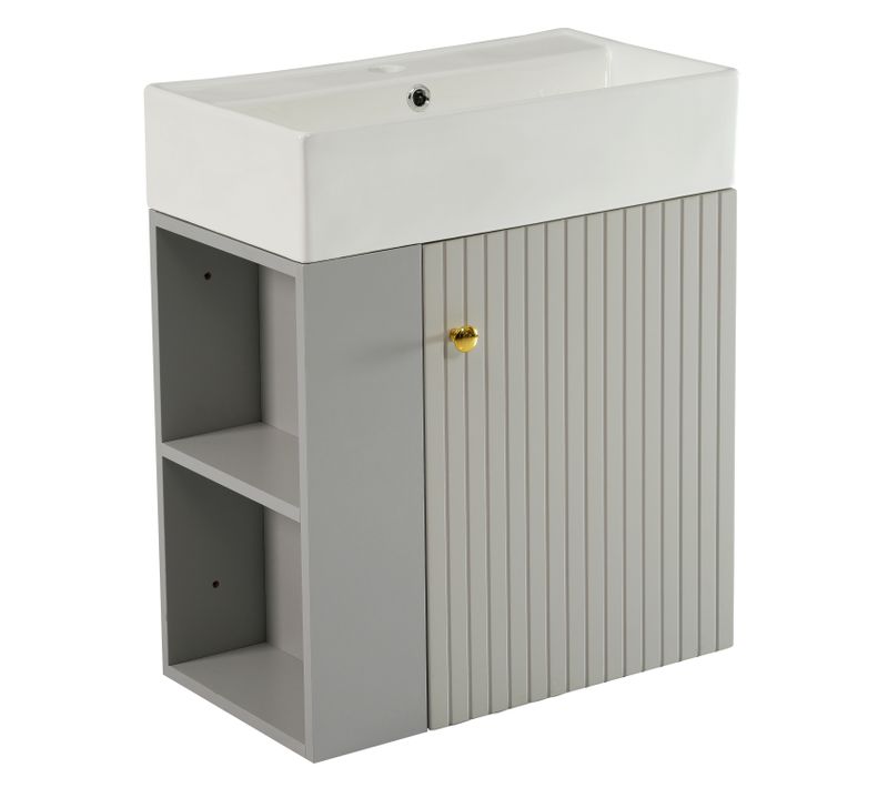 Meuble Vasque Avec 1 Porte Et 2 Niches Gris