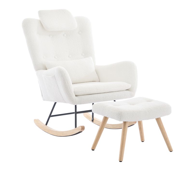 Rocking-chair Fauteuil à Bascule Avec 1 Repose-pieds Blanc