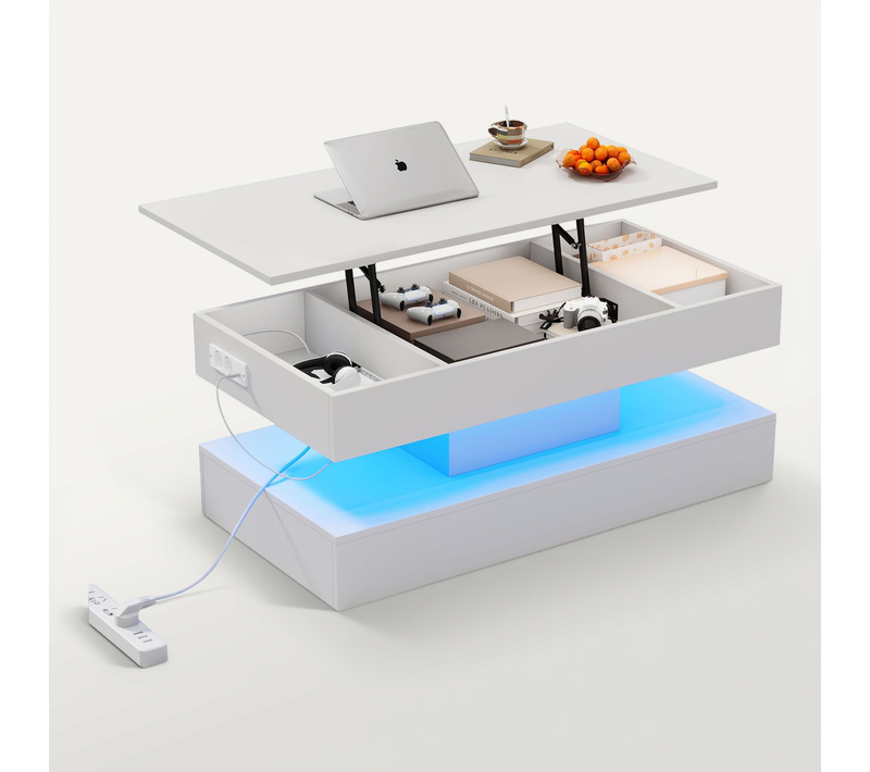 Table Basse Avec Plateau Relevable Blanc
