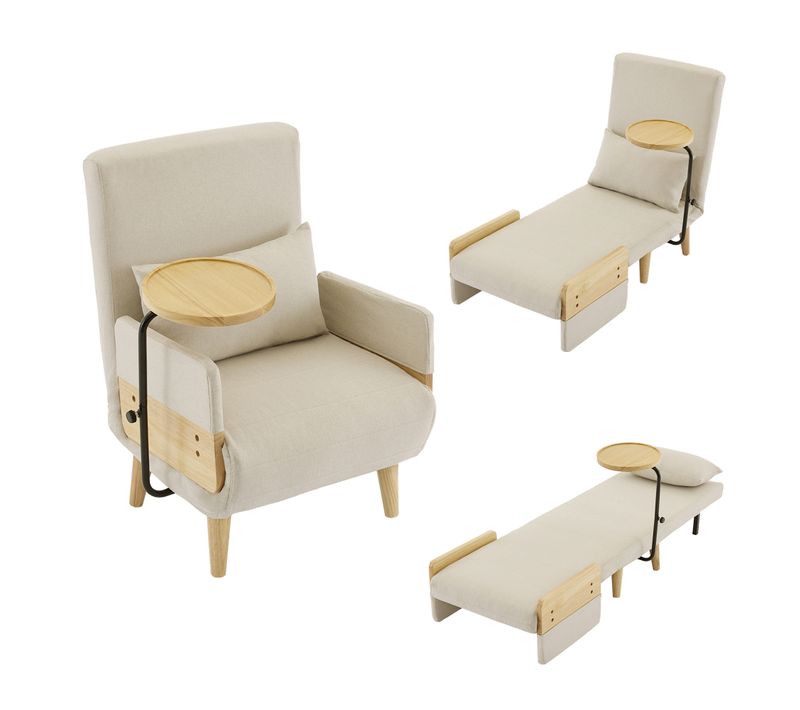 Fauteuil Convertible 3 En 1 Avec Plateau Beige Lin