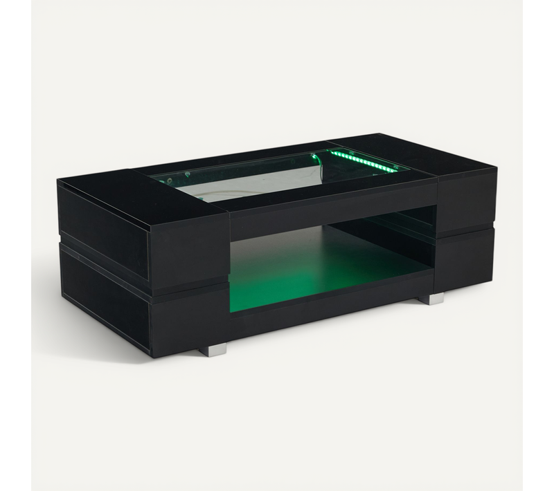 Table Basse Avec Plateau En Verre Et LED Noir