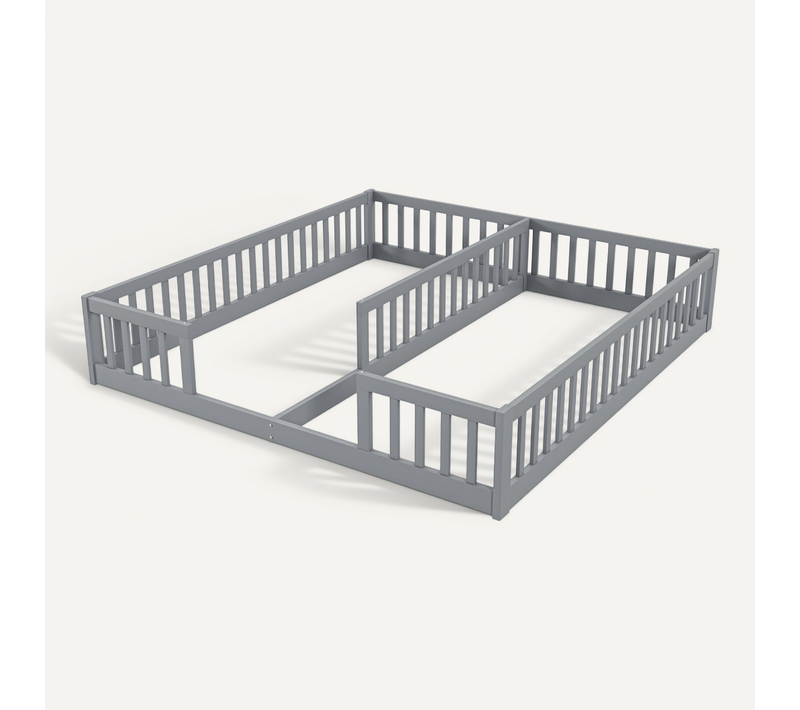 Lit Enfant 2 X 90 X 200 Cm Avec Barrière, Sans Sommier à Lattes Gris