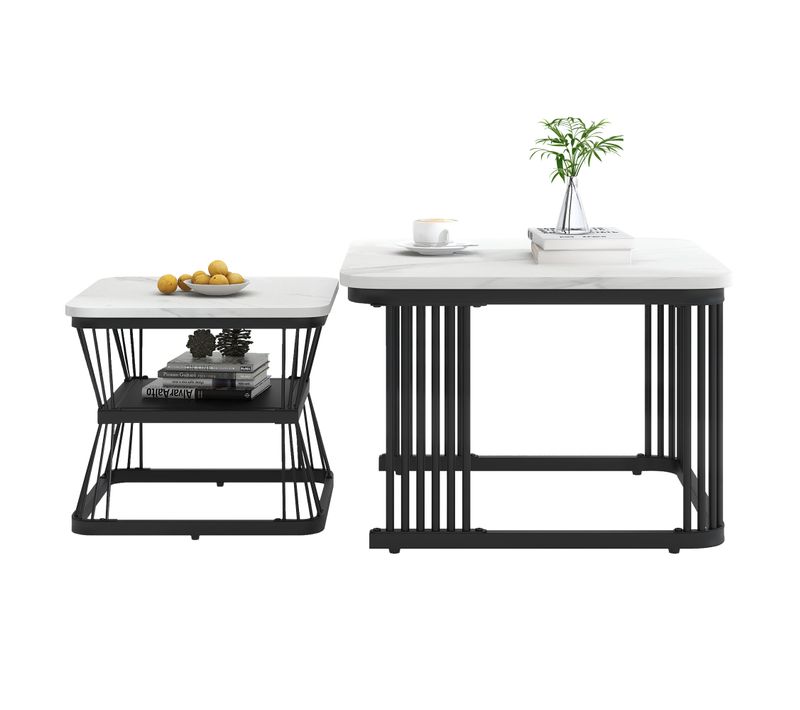 Lot De 2 Table Basse, Table De Salon, Gigognes Carré 65 X 64 X 45cm