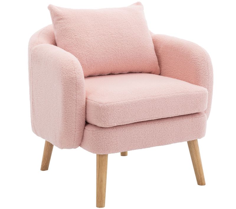 Fauteuil Teddy Avec Coussins Et Pieds En Bois Massif Rose