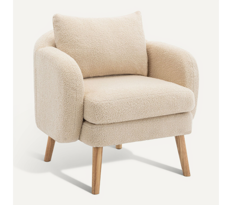 Fauteuil Teddy Avec Coussins Et Pieds En Bois Massif Beige