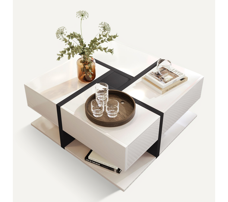 Table Basse Avec 4 Tiroirs 78 X 78 X 36cm En Blanc