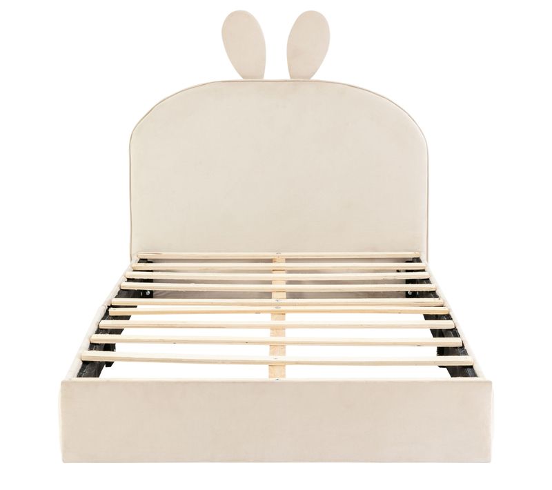 Lit Enfant 90 X 200 Cm Avec Tête De Lit Lapin En Beige