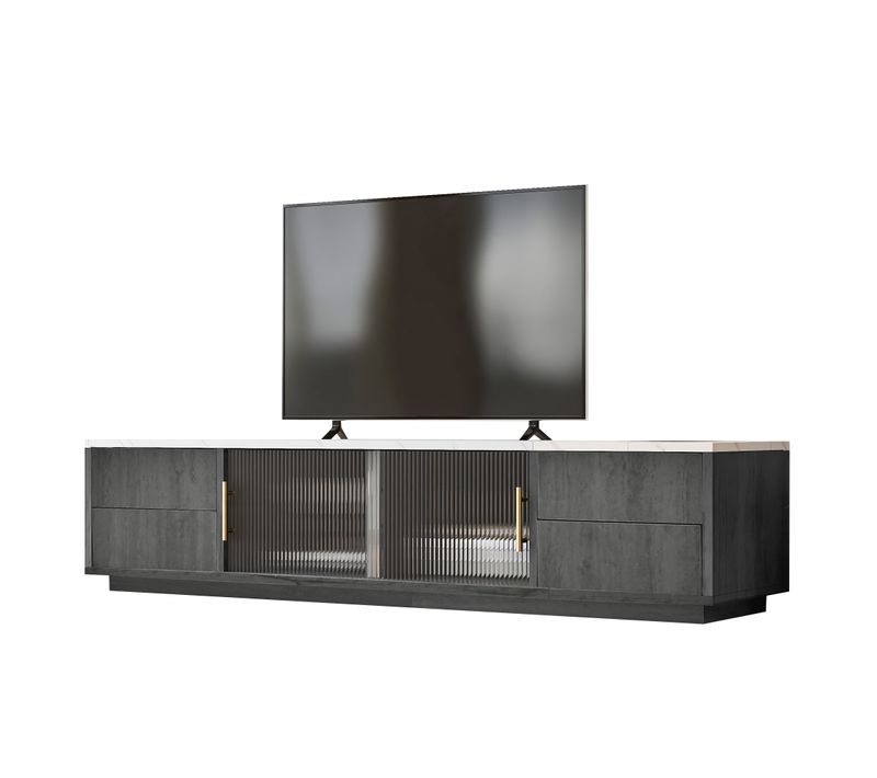 Meuble TV L.160 Cm 2 Portes Et 4 Tiroirs Gris