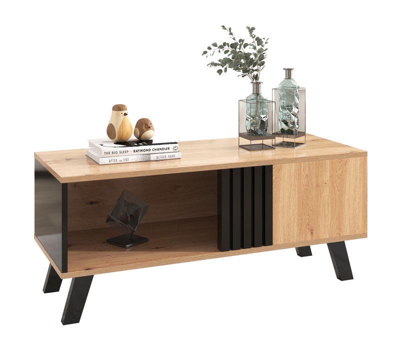 Table Basse 100 X 60 X 45 Cm Avec 3 Espaces De Rangement En Noir Et Imitation Chêne