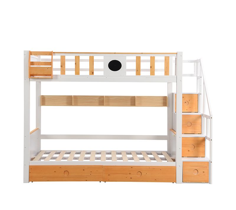 Lit Superposé 2 X 90 X 200cm Avec 2 Tiroirs, 4 Caissons De Rangement Et Étagères