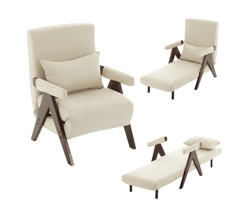 Fauteuil Convertible Avec Oreiller Beige + Marron