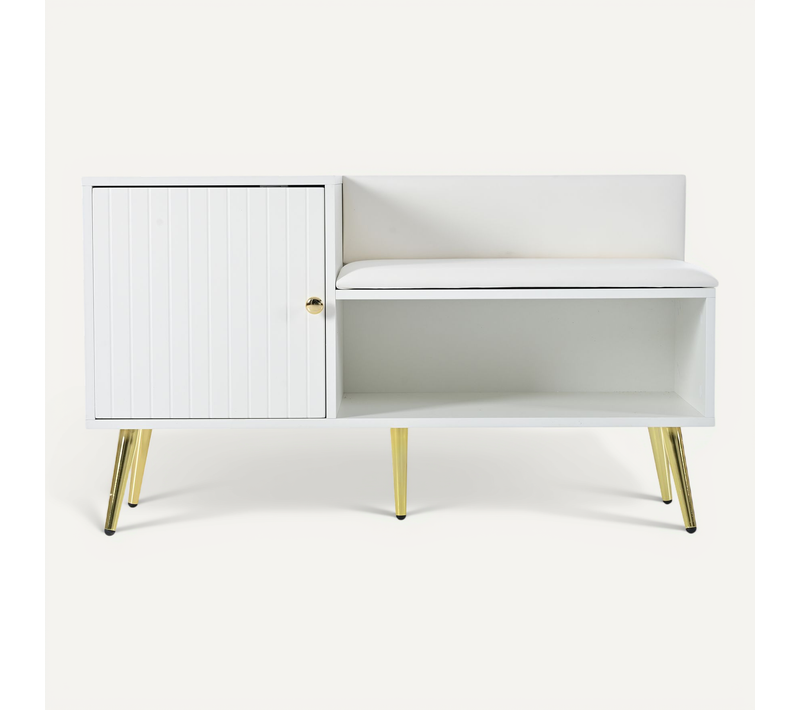 Meuble à Chaussures Blanc Avec Rangement, Banquette Et Dossier Rembourrés