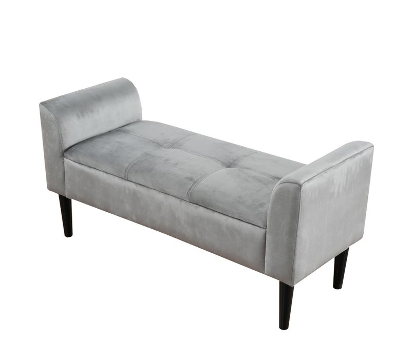 Banc Bout De Lit Velours Gris Avec Accoudoirs
