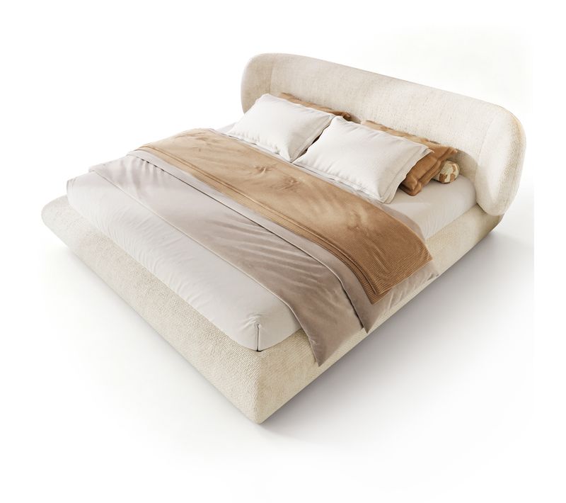 Lit 2 Places 140x200 Cm Avec Sommier, Tête De Lit Rembourrée Et Coins Arrondis, Beige