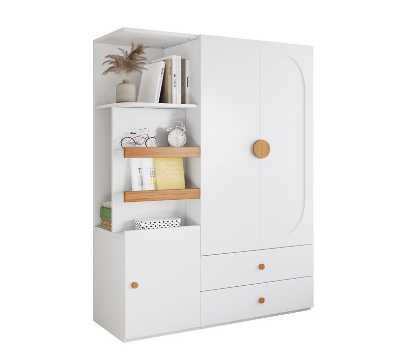 Armoire De Rangement Avec 2 Tiroirs, Penderie Et étagères Ouvertes, Blanc