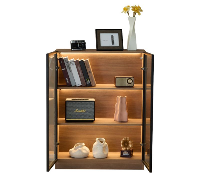 Vitrine 80*32*106cm- vitrine de collection à 3 niveaux-en verre-pour le salon,  le bureau-Naturel