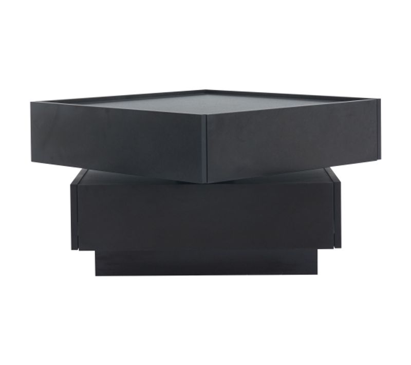 Table Basse Carrée 60x60x38cm-pivotante à 360°, Plateau Tournant Avec 2 Étagères-noire