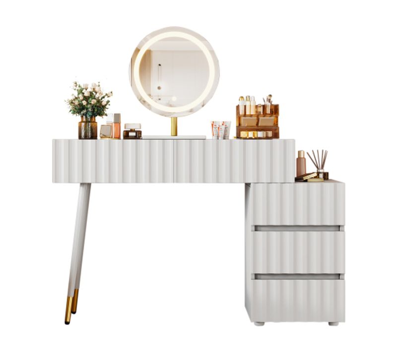 Coiffeuse Avec Miroir LED -blanc-5 Tiroirs Spacieux - Sans Tabouret- Moderne