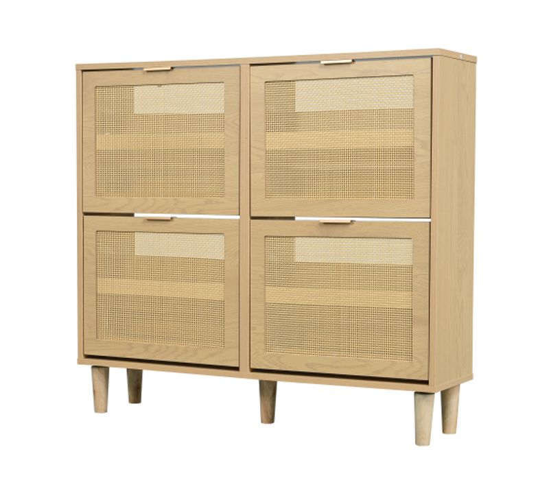 Meuble à Chaussures-avec 4 Portes-Étroite-Pour Couloir Et Entrée-20 Paires En Rotin-Naturel