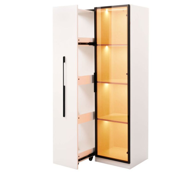 Vitrine Multifonctionnelle Avec LED - 1 Porte Vitrée Et Étagère - 62×35×160 Cm - Blanc Et Noir