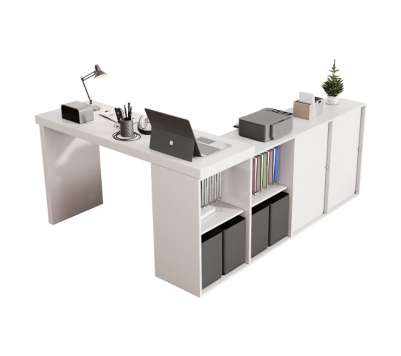 Bureau D'angle Avec 4 Tiroirs - Bureau Réversible - Table Multiposition 120×48×78 cm - Blanc