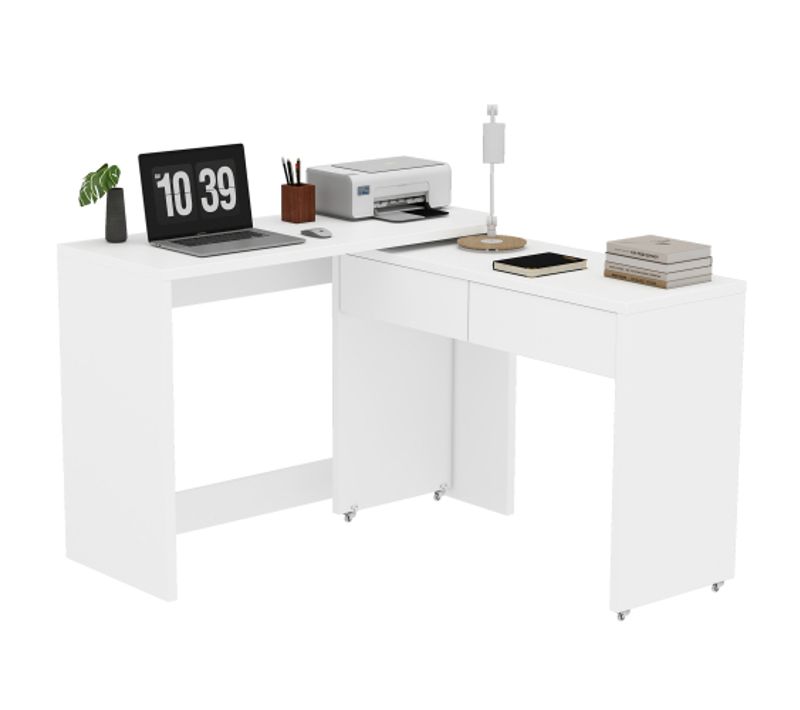 Bureau Avec 2 Tiroirs - Bureau Droit - Bureau Mobile -extensible - 120×48×78 cm - Blanc