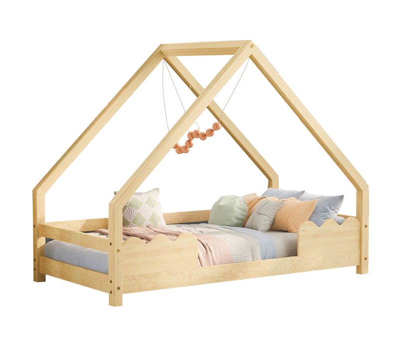 Lit Cabane 90x200 Cm En Bois Massif - Naturel