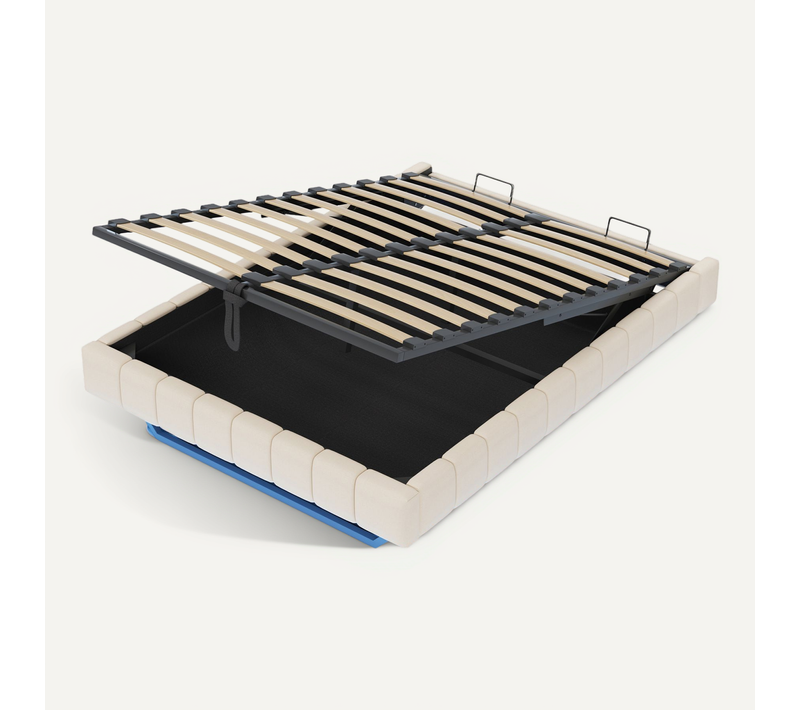 Lit Coffre - Fonction Hydraulique- Avec Espace De Rangement- LED - 140x200 Cm - Beige