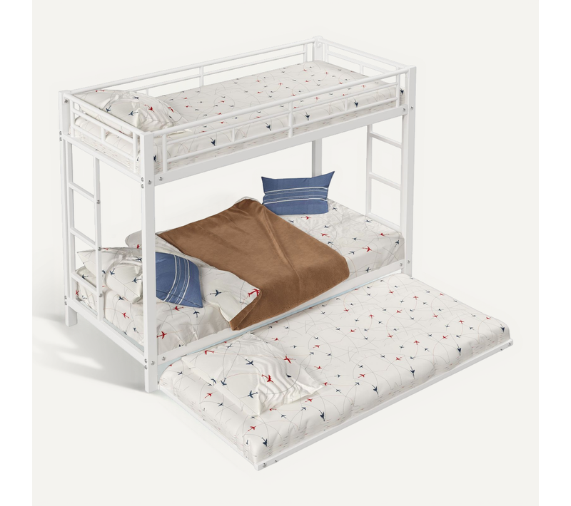 Lit Superposé 90x200cm Robuste-lit Gigogne-en747-lit Enfant-blanc