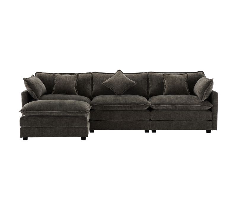 Canapé Convertible - Canapé D'angle 3 Places- Avec 1 Repose-pieds - 283x147x84cm - Gris Foncé