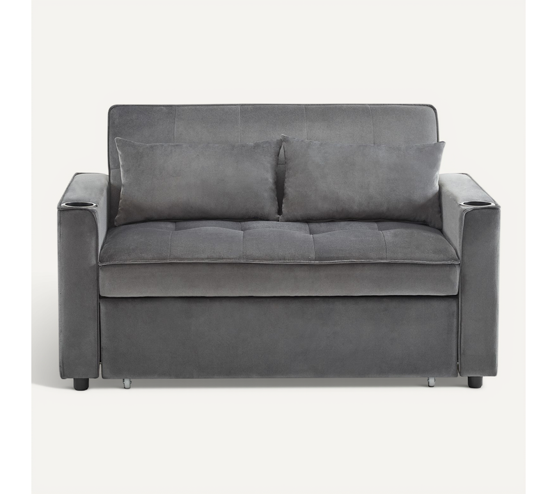 Canapé Convertible - Canapé Lit 2 Places - Avec Porte-gobelet - 137x76.5x83cm - Gris