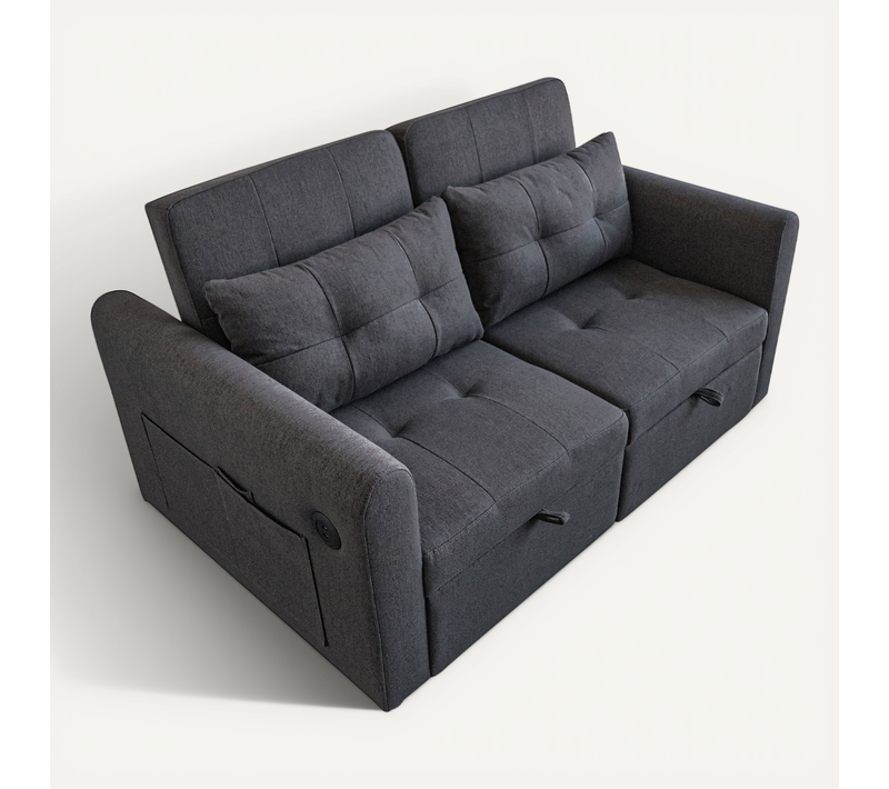 Canapé Convertible - Canapé Lit 2 Places - Canapé D'angle - 142x85x83cm - Gris