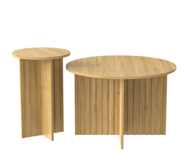 Lot De 2 Tables Basses - Table De Salon Rondes - En Mdf/pb - Scandinave Nordique - Naturel