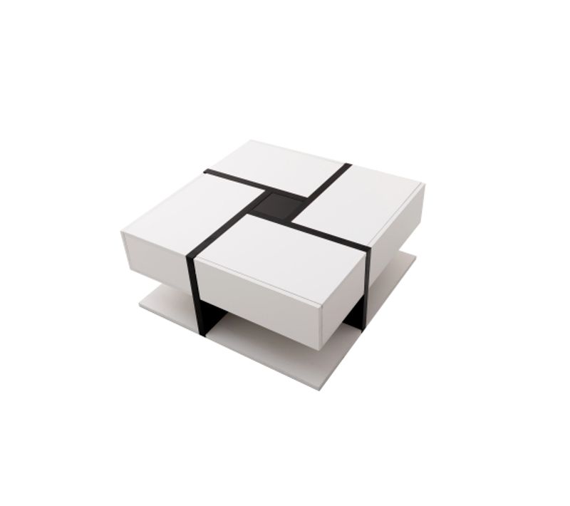 Table Basse Carrée - Table à Café Avec 4 Tiroirs - 78 X 78 X 36cm - Table De Salon - Blanc Et Noir