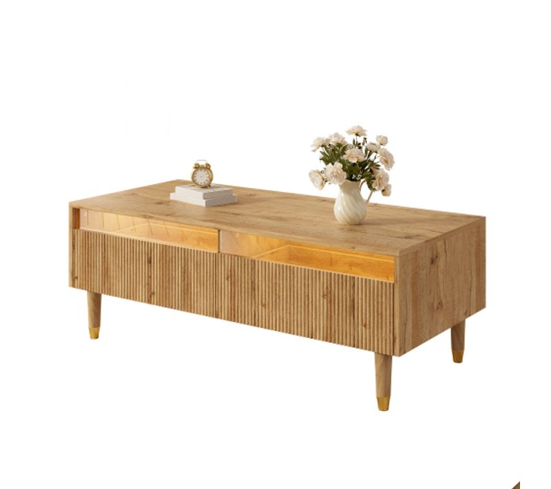 Table Basse Rectangulaire - Table à Café LED - Table De Salon - Naturel - Scandinave Nordique