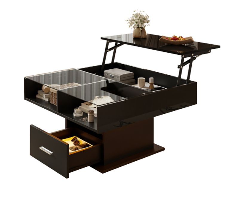 Table Basse Carrée - Table à Café LED - Table Basse Relevable - Salon - Noir