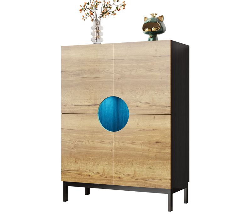 Meuble De Rangement à Chaussure 15 Paires - 4 Portes -entrée- LED - Naturel Et Noir