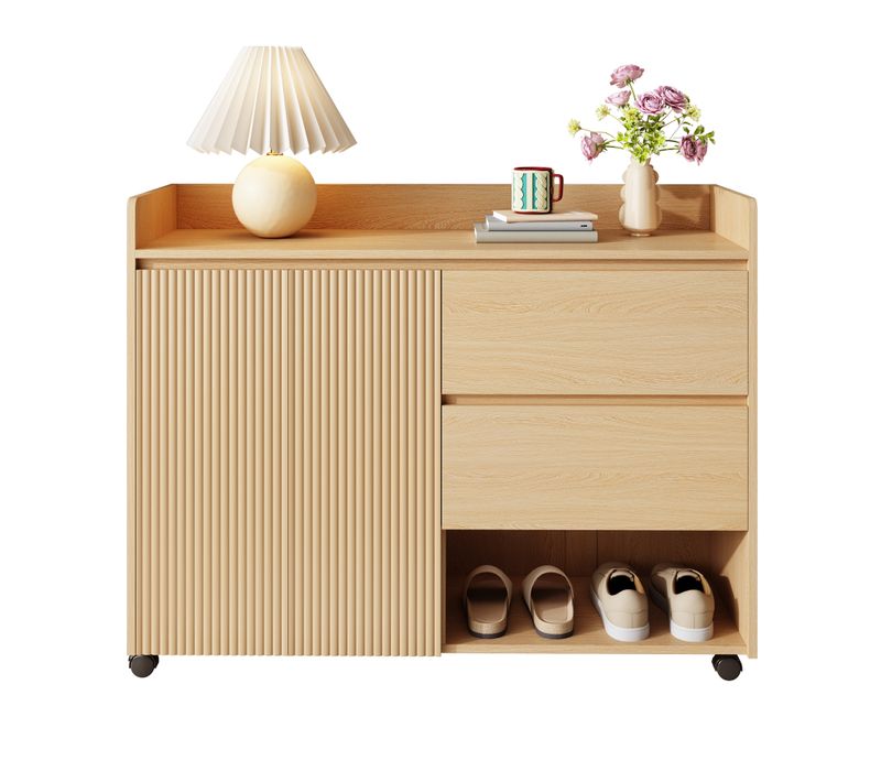 Meuble à Chaussures Entrée - Armoire Étagère Pour Entree-2 Tiroirs Et 2 Portes -entrée - LED - Bois