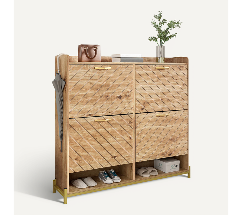 Meuble à Chaussures Étroit Avec 4 Volets -Collection  Étroite Profondeur- en Bois - 20 Paires