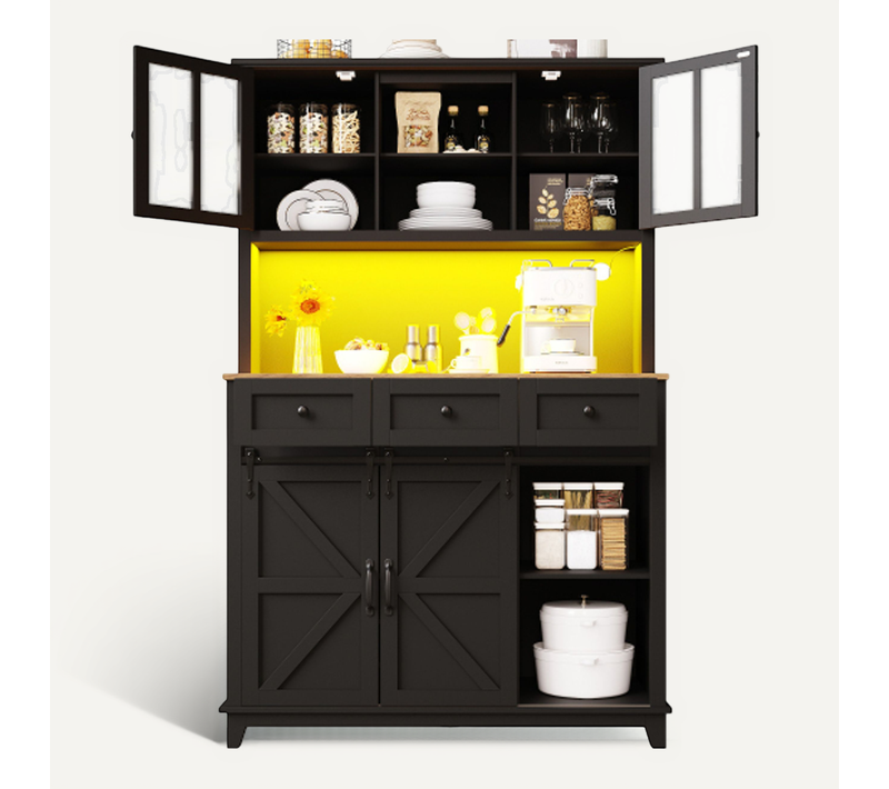 Buffet De Cuisine LED Avec Éclairage Musical- Rustique Moderne -sécurité Anti-basculement-noir